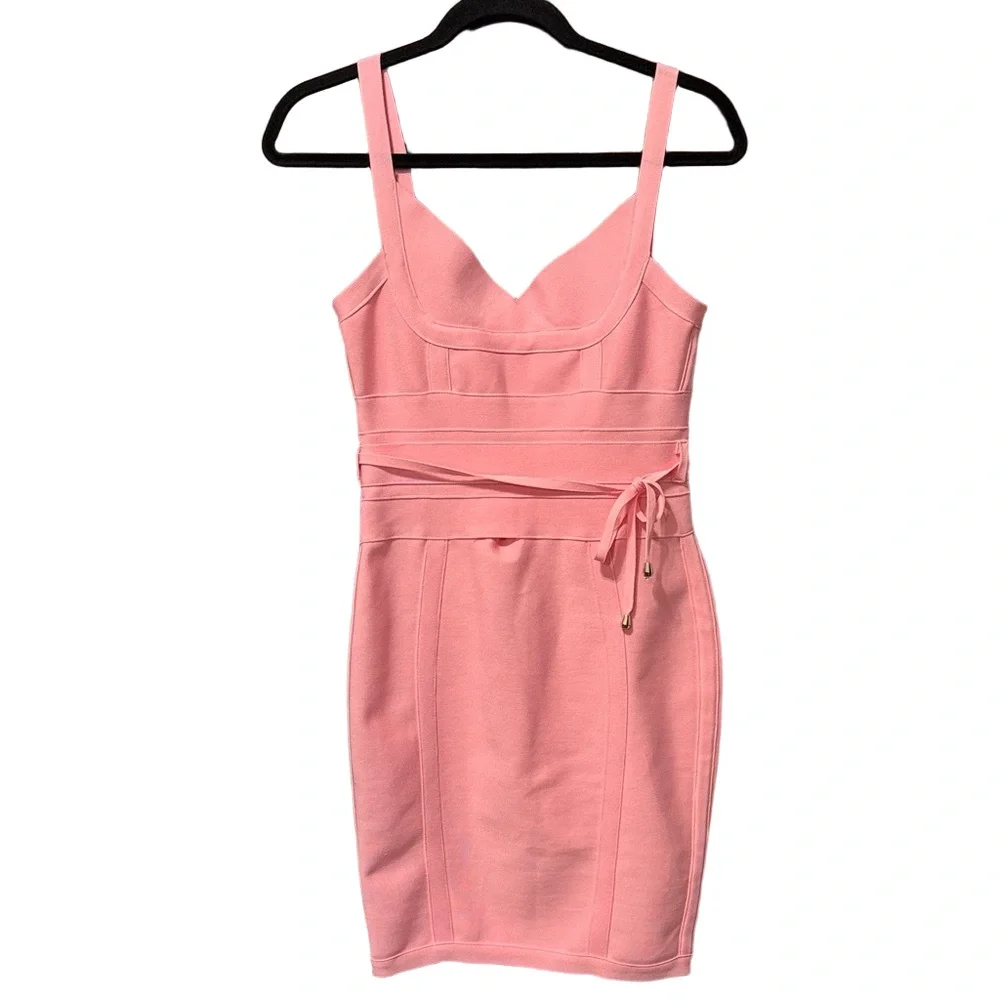 Elegant Pink Bodycon Fitted Pink Midi Dress - Picture 3 of 6